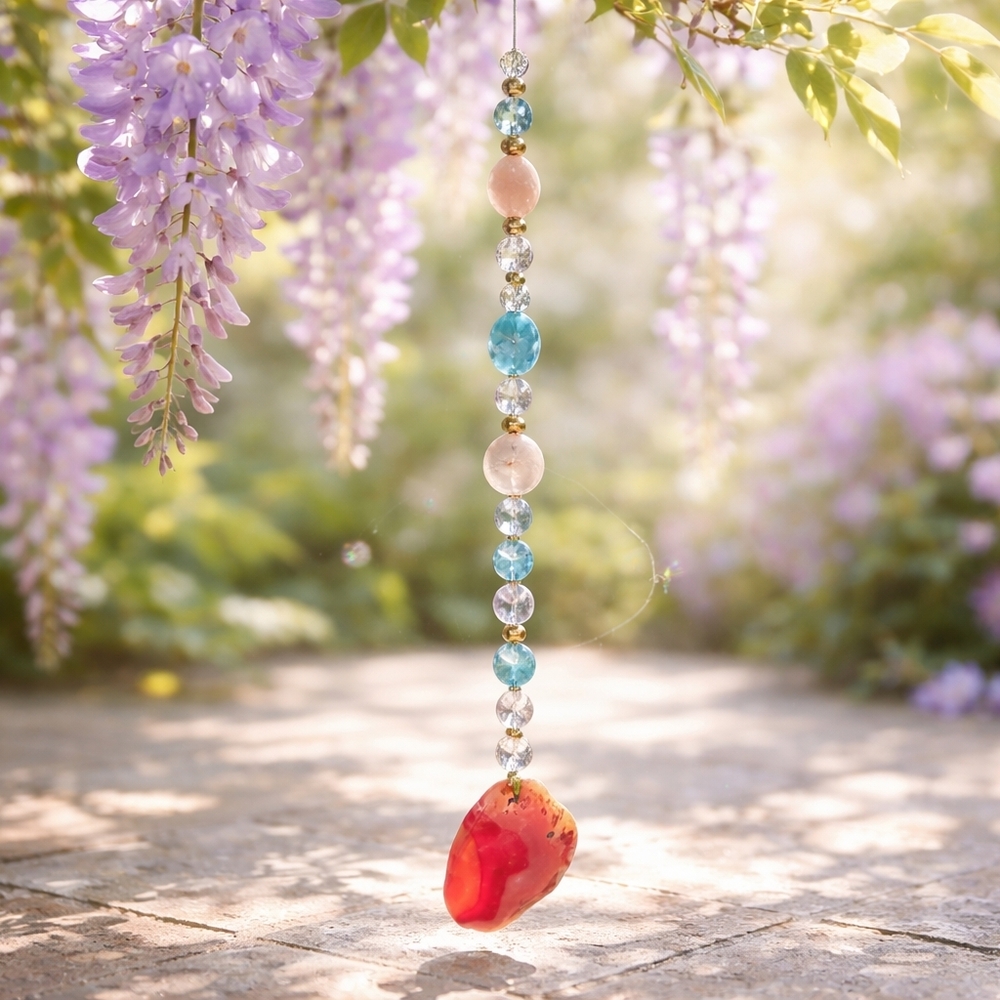 Elegant Multi-Color Beaded Charm Featuring Pink Agate